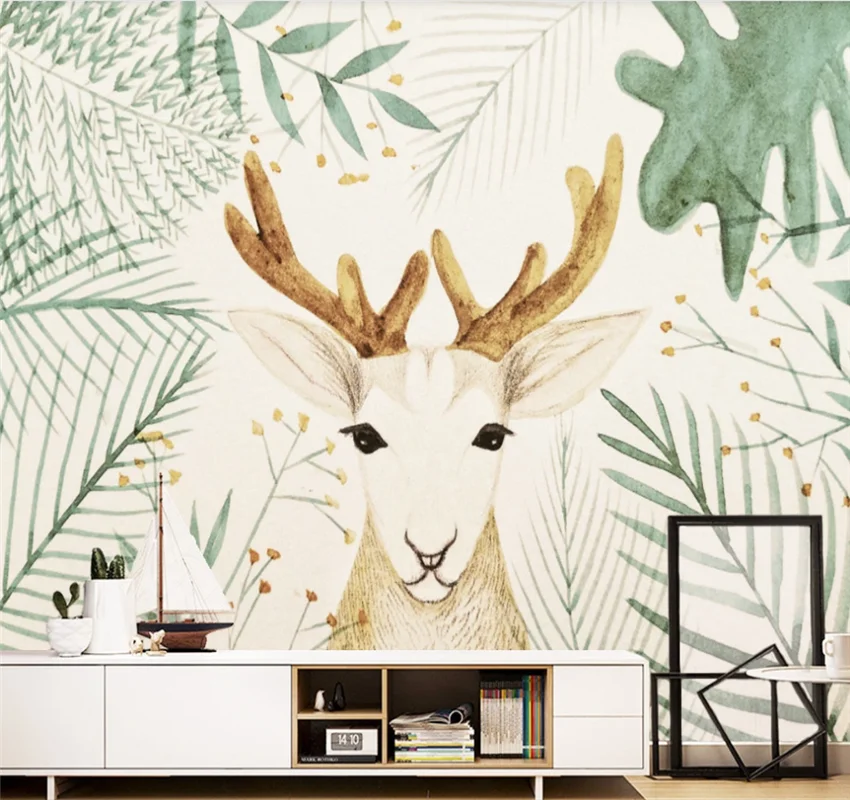 xuesu Prilagođenu pozadinu freska Nordijsko apstraktna pastoralna glava jelena biljni pozadina zidni ukras slikarstvo 8d obloge