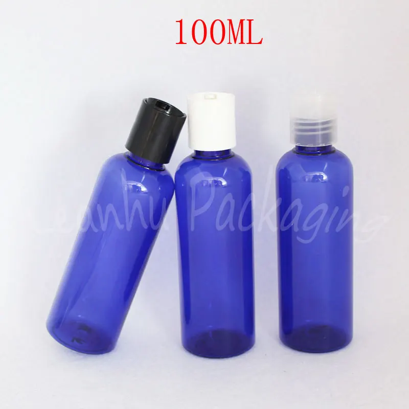Plava plastična boca volumena 100 ml, sa kutnom poklopcem kontejner za pakiranje šampon / gel za tuširanje volumena 100 ccm, prazan kozmetički kontejner