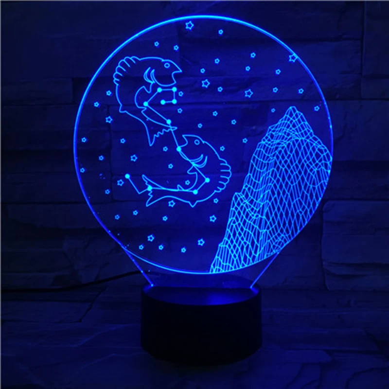 Ribe Natpis 3D Efekt noćno svjetlo Unutarnja Rasvjeta Uređenje Dječje sobe Led stolna Lampa Dom Noćni noćno svjetlo