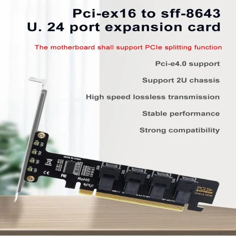 1 kom. NOVI Pciex16 na 4 porta U. 2 Nvme Sff-8643/8639 Naknada za proširenje Pcie4.0 Split-karta Za Sustav Windows S led indikatorom Adapter
