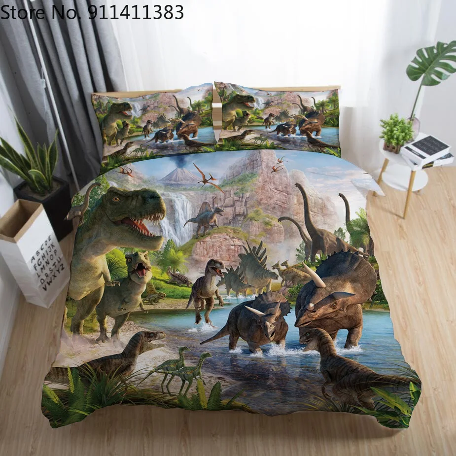 Set posteljine sa 3D Ispis crtani Dinosaura, duvet pokriva, Jastučnice, Deke, Komplet posteljina, posteljina (BEZ ručnici)