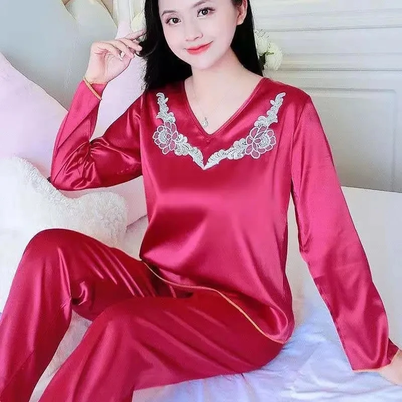1411-6 Pidžama ženske jesen pidžame od dva dijela ledene svila slatka seksi kućna odjeća plus debeli plus size imitacija svilene pidžame