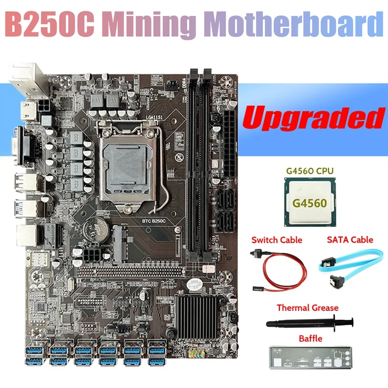 Matična ploča B250C ETH Miner + procesor G4560 + Zid + SATA Kabel + Kabel prekidača + Термопаста 12USB3.0 Utor za grafički procesor LGA1151 za BTC