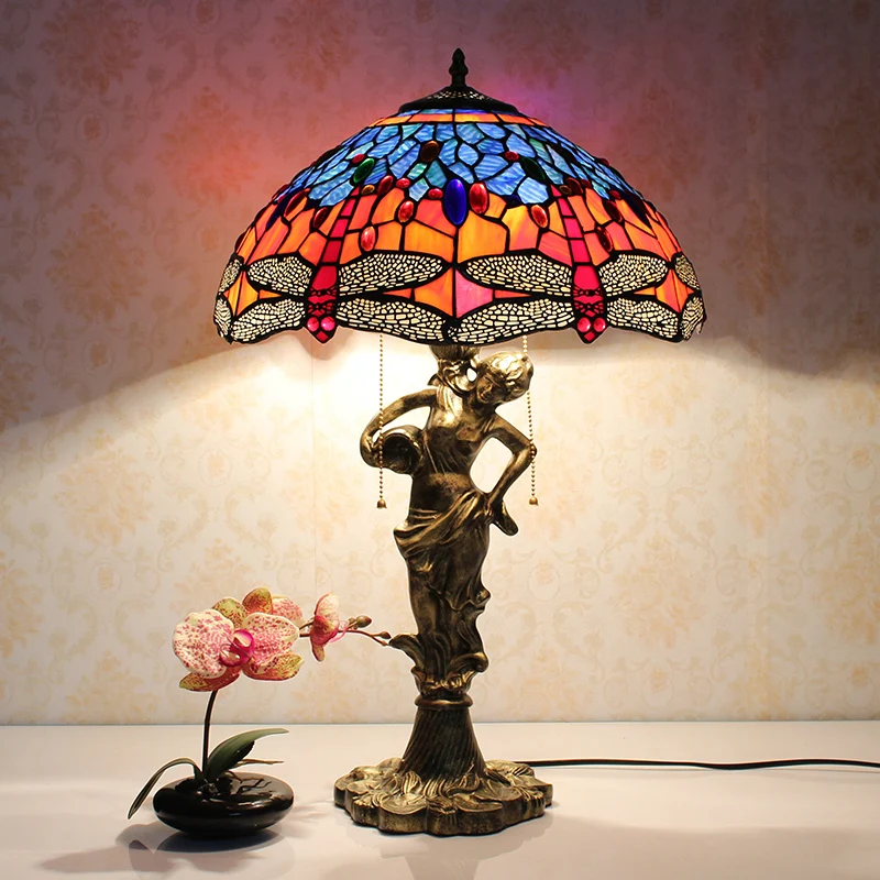 Tiffany lampe 16 Inča Klasična Europska Barokna Vitraž spavaća soba Noćni Žarulja E27 110-240 U