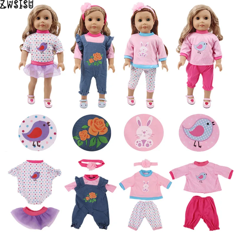 Nove akvizicije, Funky Lutkarska odjeća, 4 stila, 2 komada, Traperice, Majice + Kratke hlače za 18 cm, američki i 43 cm, Igračka za djevojčice generacije Born Doll