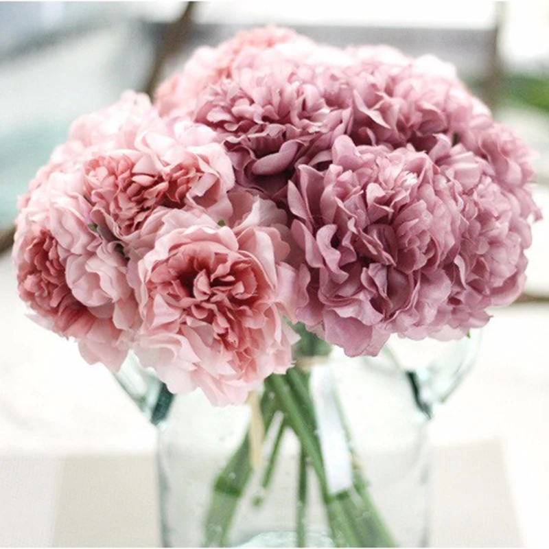 5pcs Umjetna Hortenzija Božur Cvijeta Ručni Buket DIY Svile Cvijeće za Kućnog Svadbeni Nakit Zanatske