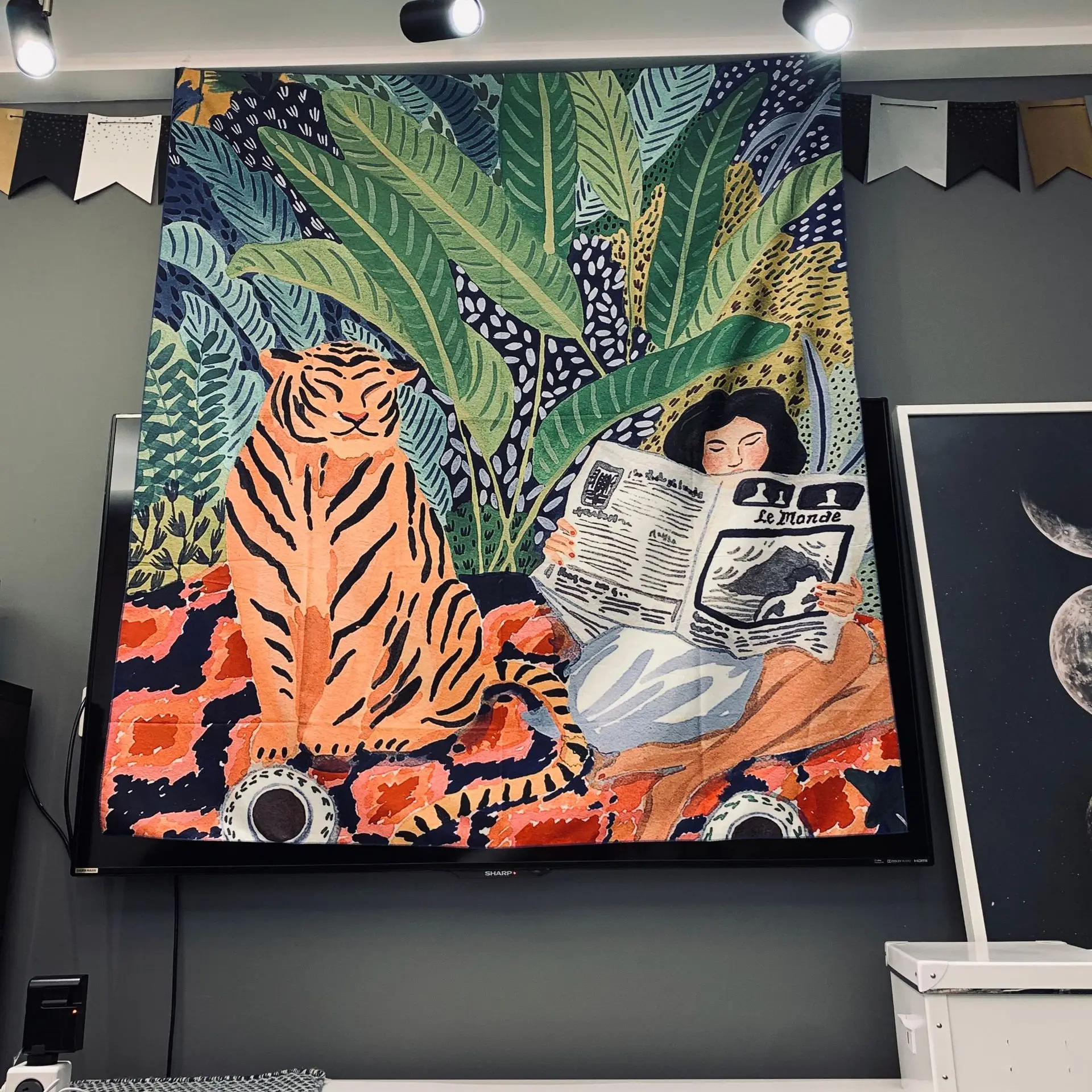 Serija životinje dizajn Nordic INS visi tapiserija pozadina tkanine Boho Zidni Dekor Tkanina, tapiserija jungle tiger djevojka