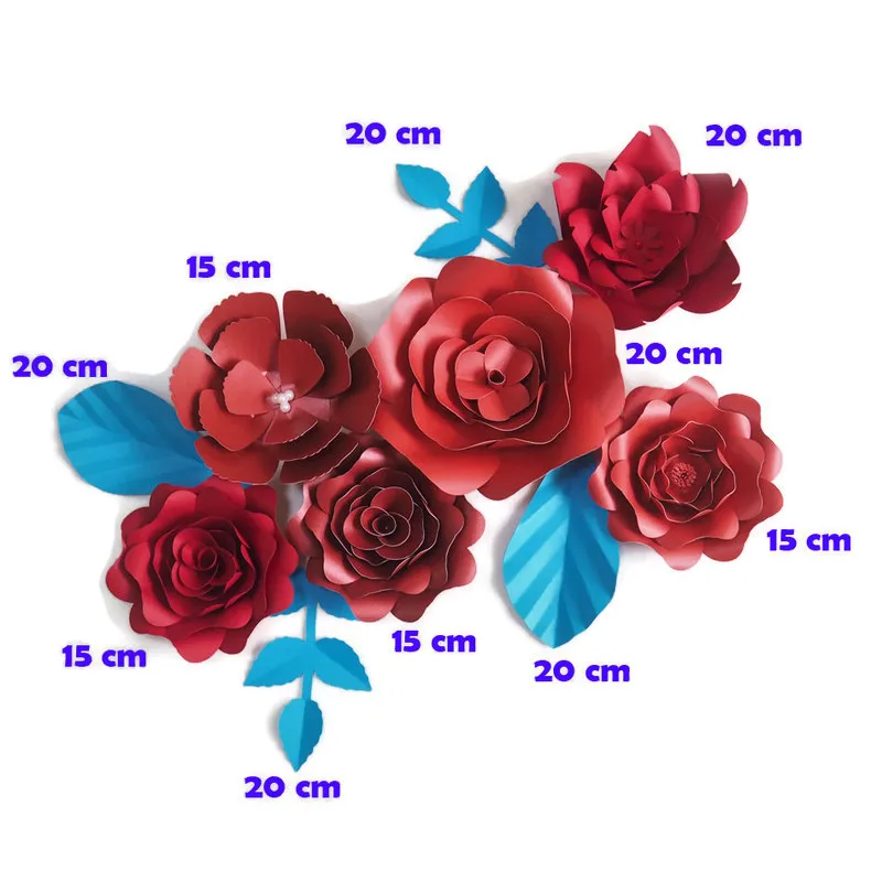 DIY Div Papir Cvijeće Fleurs Artificielles Pozadina Umjetne Ruže 6 kom. + 4 Lista Dekor Za Svadbene Zurke Dječje Dječji Tuš Crvena