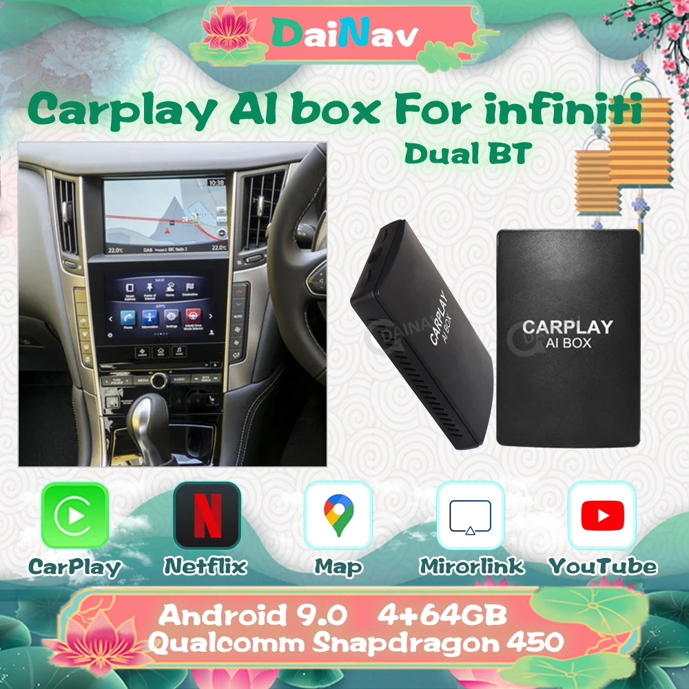 Carplay Ai Box Mini Android Box Apple Car play Bežični Android Auto Za infiniti q50 Q60 QX50 QX80 Media Player YouTube