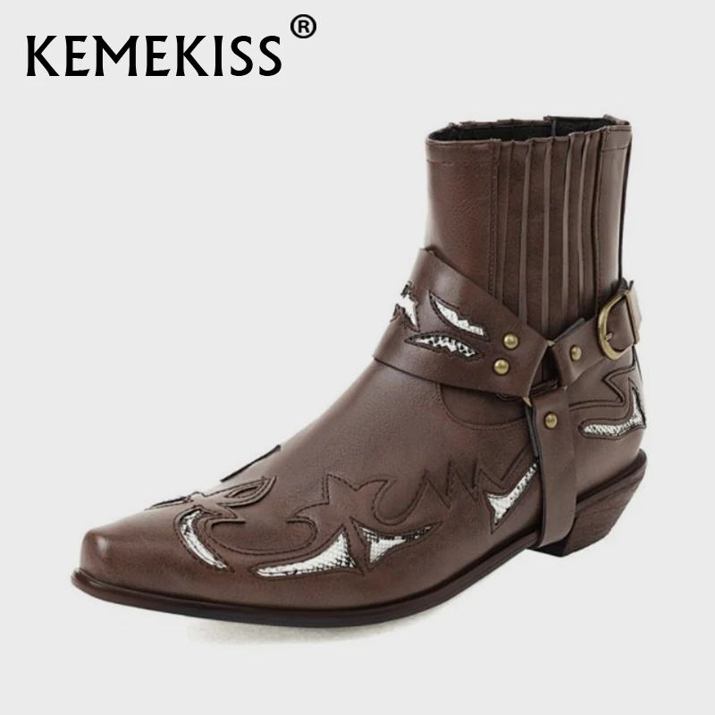 Kemekiss/Ženske čizme u zapadnom stilu sa oštrim vrhom, Šareni Ženske Cipele s Kopčom, Večernji Klub Kratke Čizme, Ženske Cipele, Veličina 38-43