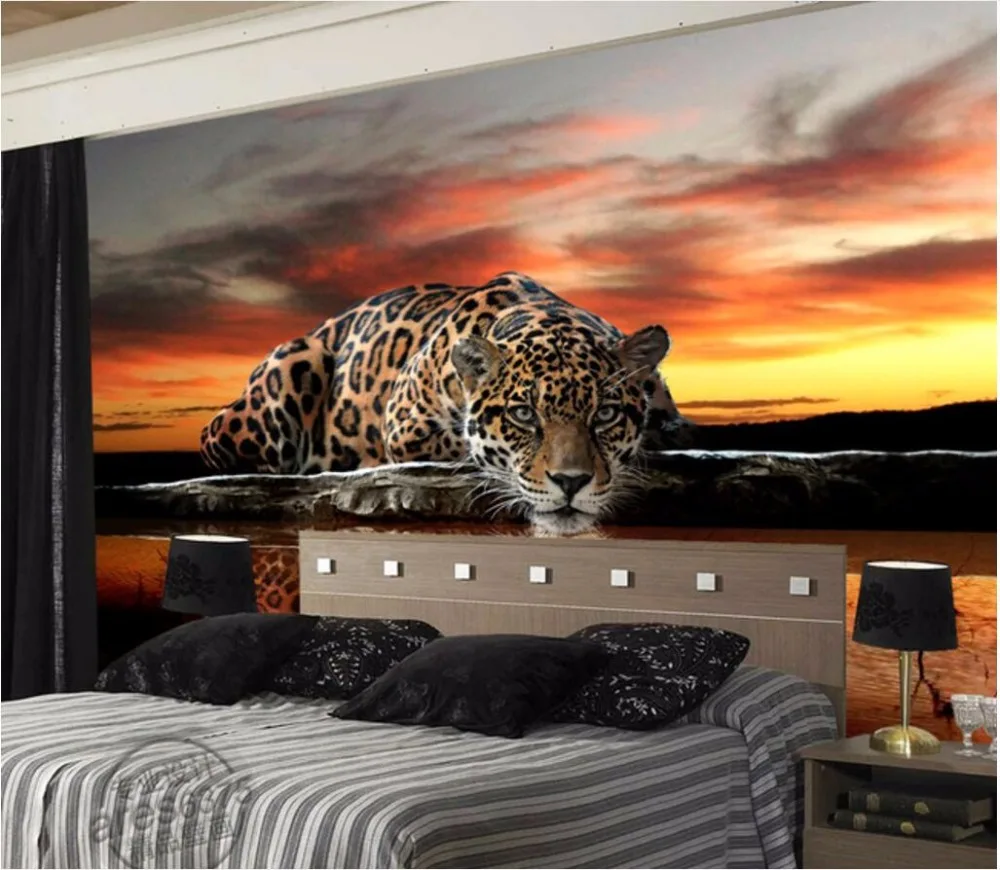 WDBH prilagođene freske 3d wallpaper HD Leopard Odraz Pitke Vode TV pozadina zida 3d zidne zidne tapete za dnevni boravak