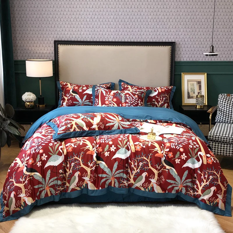 Luksuzni Američki Komplet Posteljina Pamuk Cvjetni Deka, Posteljina, jastuk pokriva 4kom Atlas King i Queen Size Posteljina