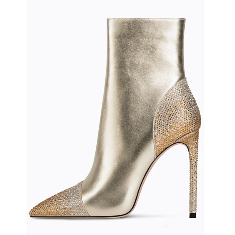 Arden Furtado/2022 godine Ženske čizme Four seasons s oštrim vrhom, sjajne cipele na ukosnica s kristalima, ukusan trendy cipele sa strane munje