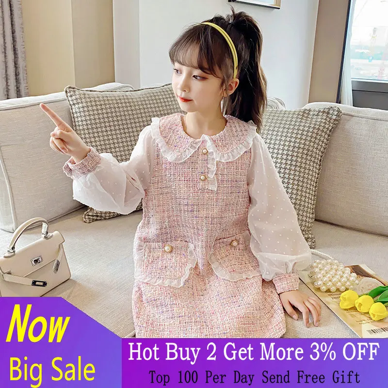 Haljina za djevojčice 2020 godine, haljina sa dugim rukavima u korejskom stilu u patchwork stilu, haljina Princeze za malu djecu, odjeća za djecu od 4 do 12 godina