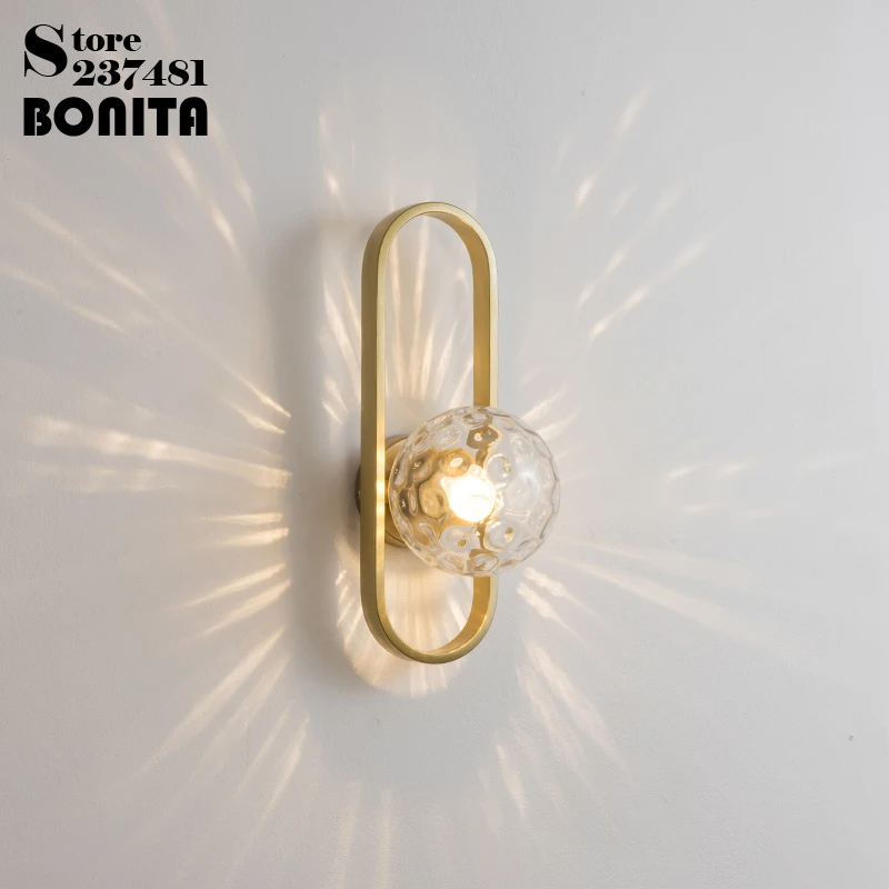 Skandinavski led zidna svjetiljka s kristalima, Zlatni Prsten, Stakleni cijele loptu, zidne lampe, Mliječno bijela/Voda-zrnata staklena kugla, sjajnog svjetla