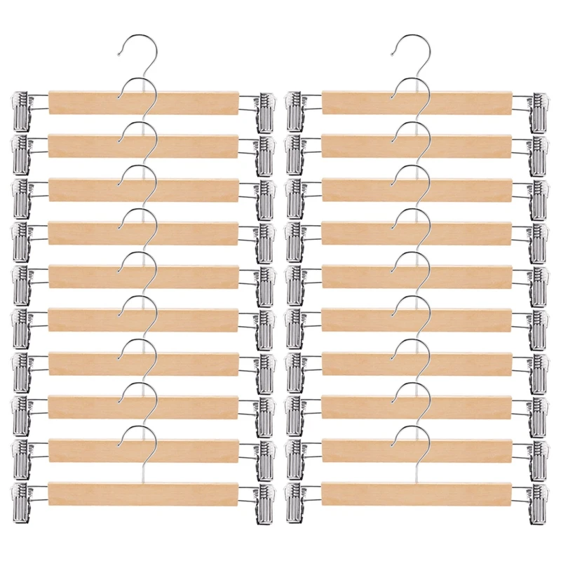 Drvene vješalice za suknje s podesivim stezaljki (pakiranje od 20 komada) Đonovi vješalica za hlače Prirodna dorada Vješalica za hlače od drveta Lotosova