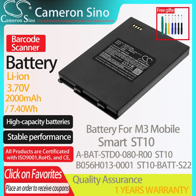 Baterija CameronSino za M3 Mobile Smart ST10 pogodan za M3 Mobile A-BAT-STD0-080-R00 B056H013-0001 ST10 Baterija za skener bar kodova 3,70 U