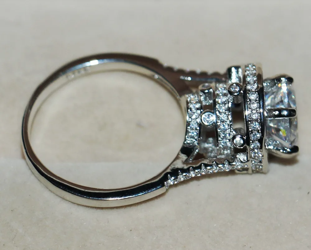 Starinski nakit 8 mm 3 karat Fantastične Berba 925 Sterling Srebra Imitaciju ovog kamenja Bijela AAA CZ Donje Donje Zaručnički Prsten Veličina 5-11