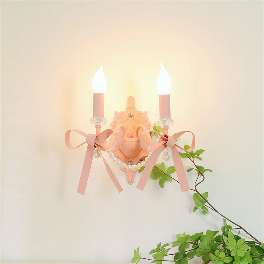 Moderni francuski Krevet Zidne svjetiljke s lukom u stilu Princeze za djevojčice, dječje sobe, Topla Romantična Kreativna roza Zidne Svjetiljke