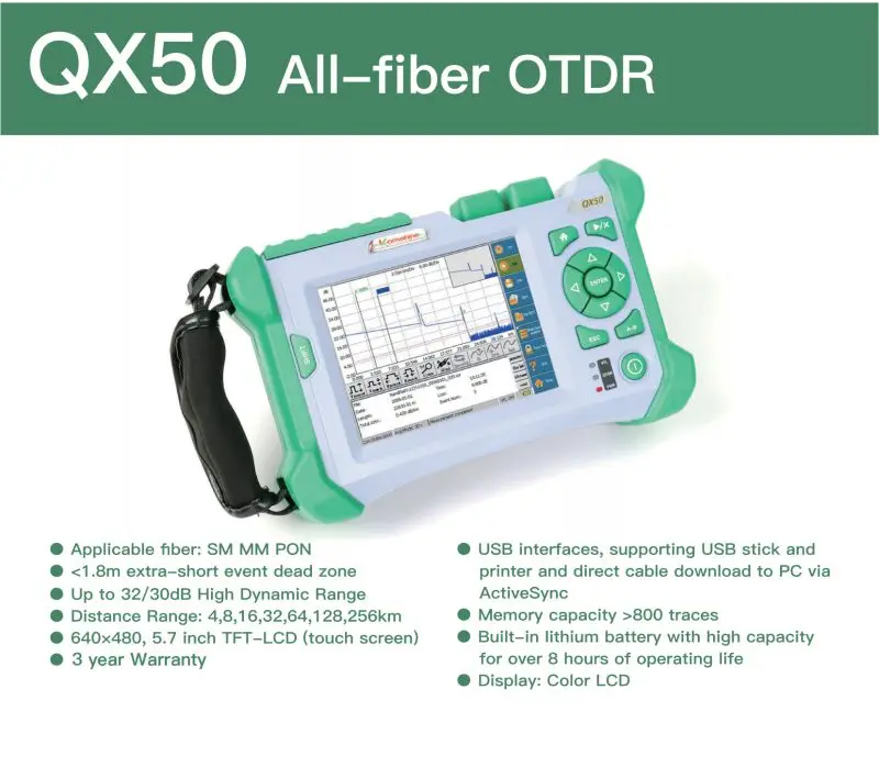 QX50 Optičkih vlakana OTDR SM & MM & PON 850/1300/1310/1550/1625 nm, Fiber-optički otdrs, Test 128 km, Prolaznu razdjelnik