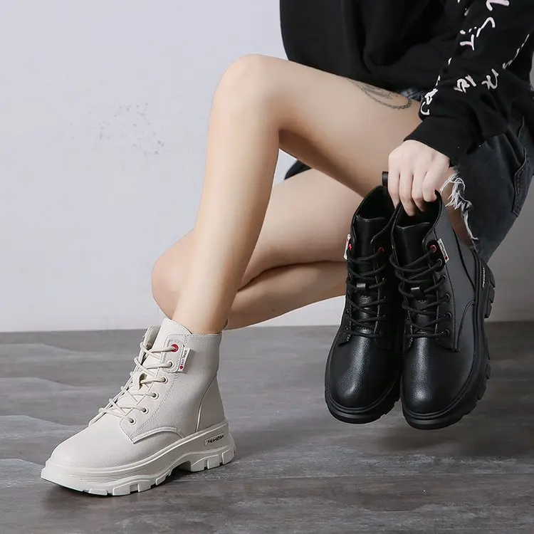 Gh7/Lijepe ženske čizme od umjetne kože, jesensko-zimska obuća čipka-up, ženske kratke čizme na танкетке, ženske ботас