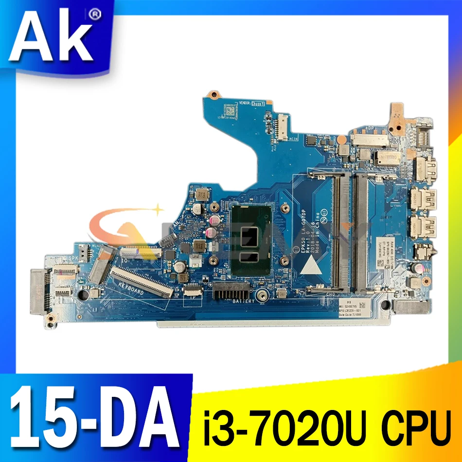 Izvorna matična ploča za laptop HP 15-DA s SR3TK (Intel Core i3-7020U) EPK50 LA-G07DP DDR4 MB 100% testiran Brza dostava
