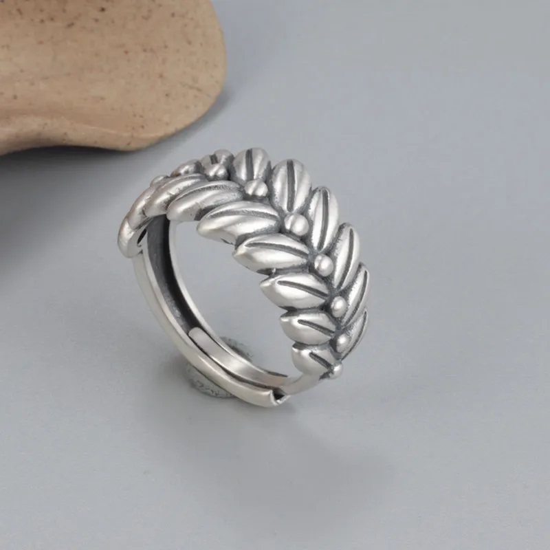 S925 srebra pšenice prsten za uši ženska klasicni identitet pšenica ječam kažiprst prsten jednostavno otvoreno nakit-prsten