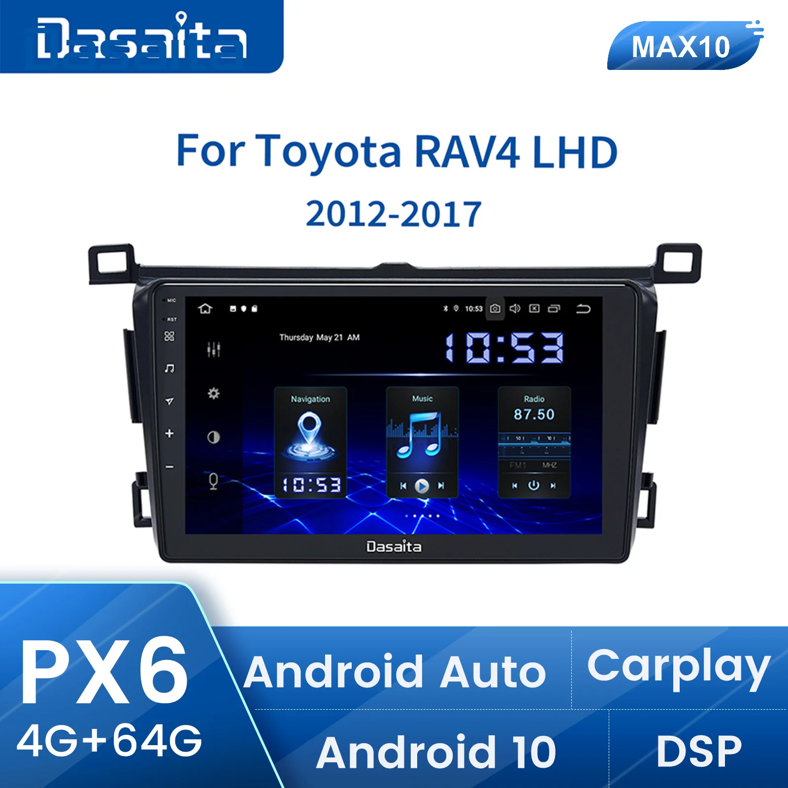 Dasaita auto-radio sa zaslonom osjetljivim na dodir, 9-inčni Android 10 za Toyota RAV4 Radio player 2014 2015 2016 2017 2018 Carplay DSP GPS HD 64 GB