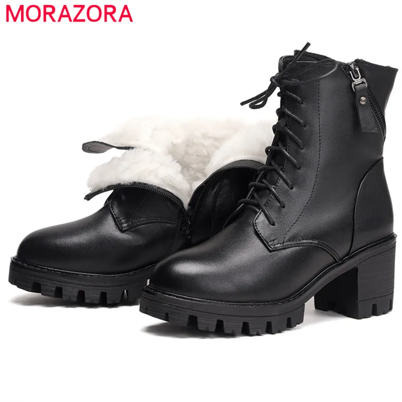 MORAZORA/2022 godine tople zimske zimske čizme ženske cipele od prave kože munje i čipka-up od prirodne vune vintage casual cipele i ženske čizme