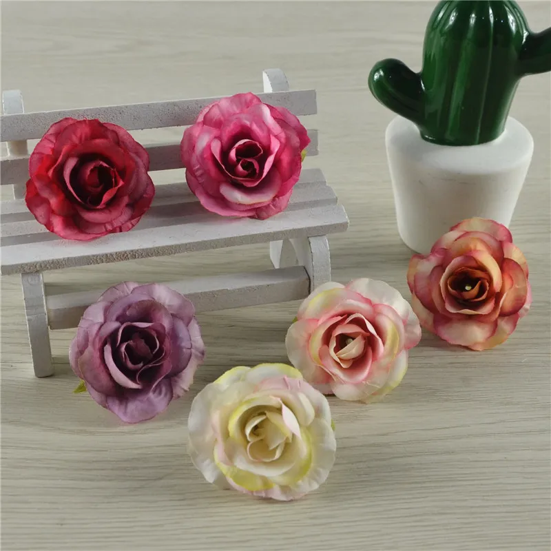 5 Kom. Modeliranje Mala Ruža Umjetni Cvijet Glave DIY Cvjetni Vijenac Svadbeni Nakit Zid Cvijet Pozadina Svila Cvijeće Ruže