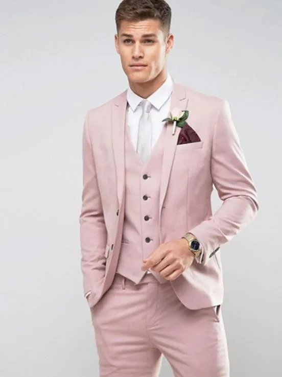 2022 Novi Stil, Ružičasta Plaža Muška Odijela s dva nizami, Gospodo Vjenčanje Poslovnih Odijela za prom, 3 predmeta (Jakna + hlače + Prsluk), trajes de hombre