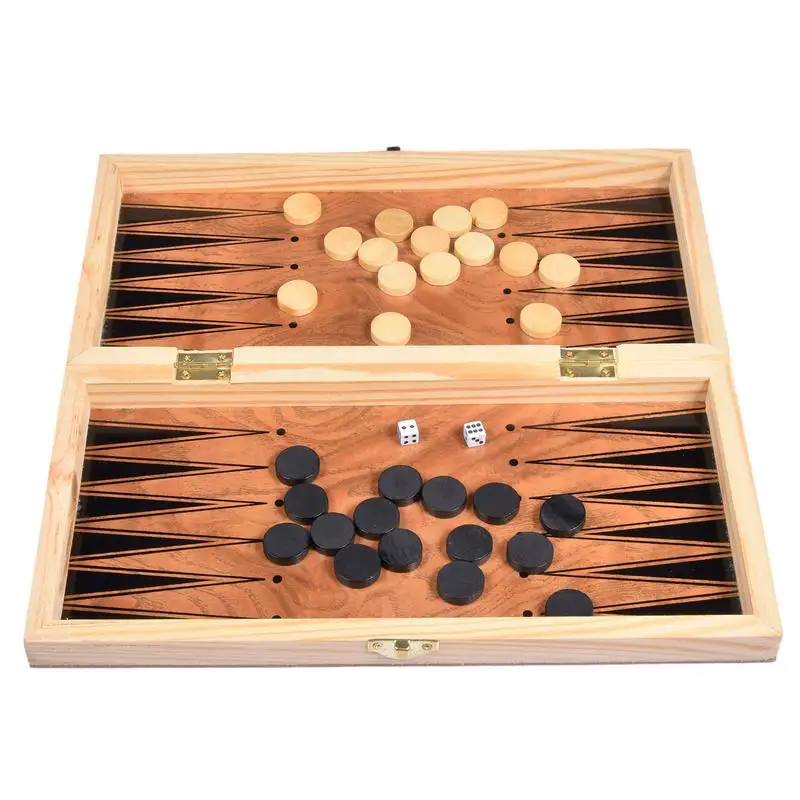 Sklopivi Magnetni Drveni Šah, Backgammon Figure 3 U 1 Prometni Igre Set Šah Prijenosni Igra Na Drveni Šahovskoj Ploči Za Djecu