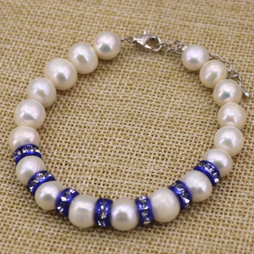 Najkvalitetniji prirodni bijeli biseri nearround perle 9-10 mm strand narukvice za za žene vjenčanje college dar diy nakit 7,5 cm B3092