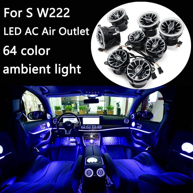 LED Pozadinsko Svjetlo Klima-uređaj AC oduška Turbo Stil 64 boje Za Mercedes-Benz S-Class Klass W222 Prednja Konzola AC Zamjena
