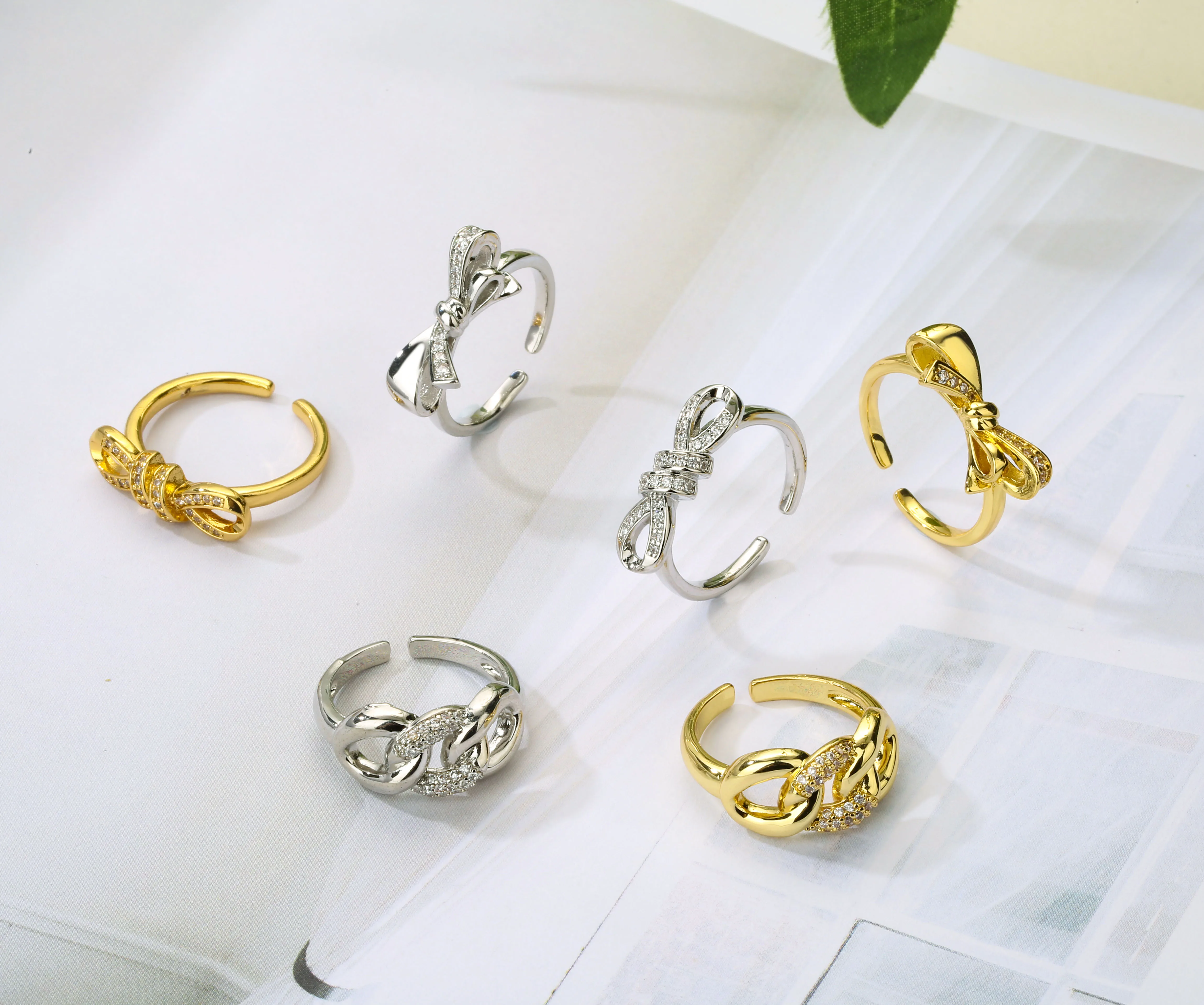 HECHENG, Prsten sa кубическим Цирконием s lukom, Prsten na prst u korejskom stilu, Za žene i djevojčice, Modni nakit