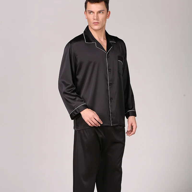 Muška crne svilene пижама tijekom proljeća, ljeta i ljeto dugi rukav однотонный odijelo plus size kućna odjeća 89002