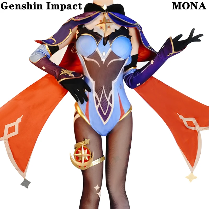 Mona Cosplay Vruće Igre Genshin Impact Odijelo Anime Seksi Ženski Kombinezon Šešir Plašt s Lukom Hulahopke Pribor Projekt Halloween Skup