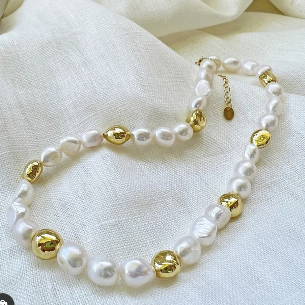 Kvalitetan Luksuzno Ogrlica-Чокер Od Prirodnog Bisera, u baroknom Stilu sa Zlatnim Kamen, Elegantan ženski ogrlica