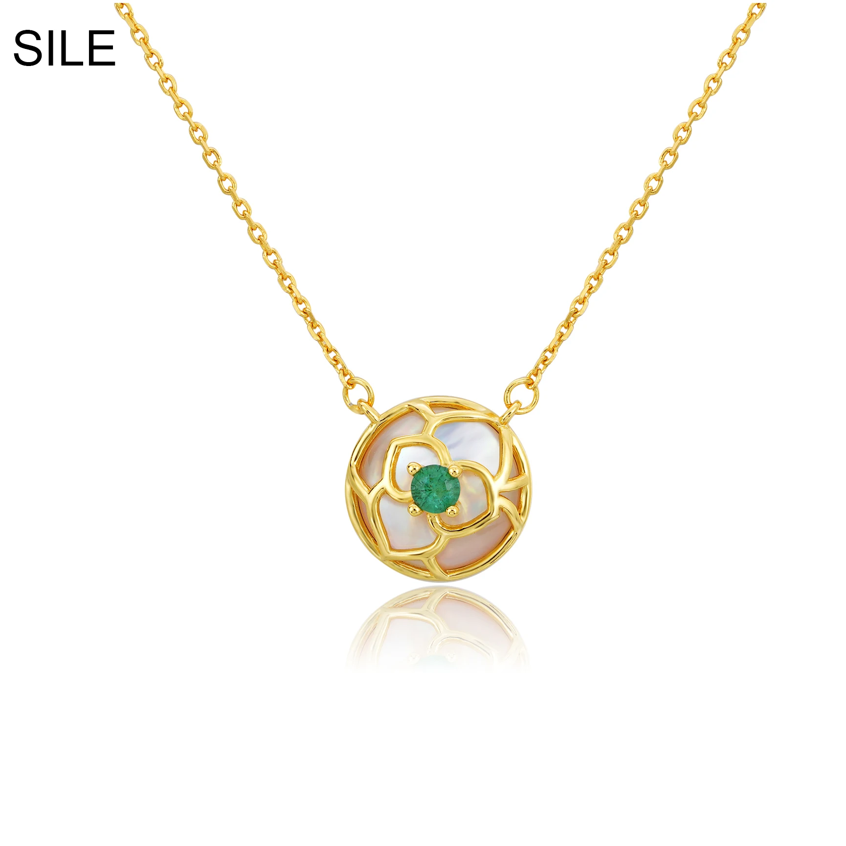 SILE 925 Sterling Srebra 18 Do Zlatne Ogrlice Za Žene Emerald Cvijet Ovjes ključne kosti Lanca Rođendan Ženske Pokloni