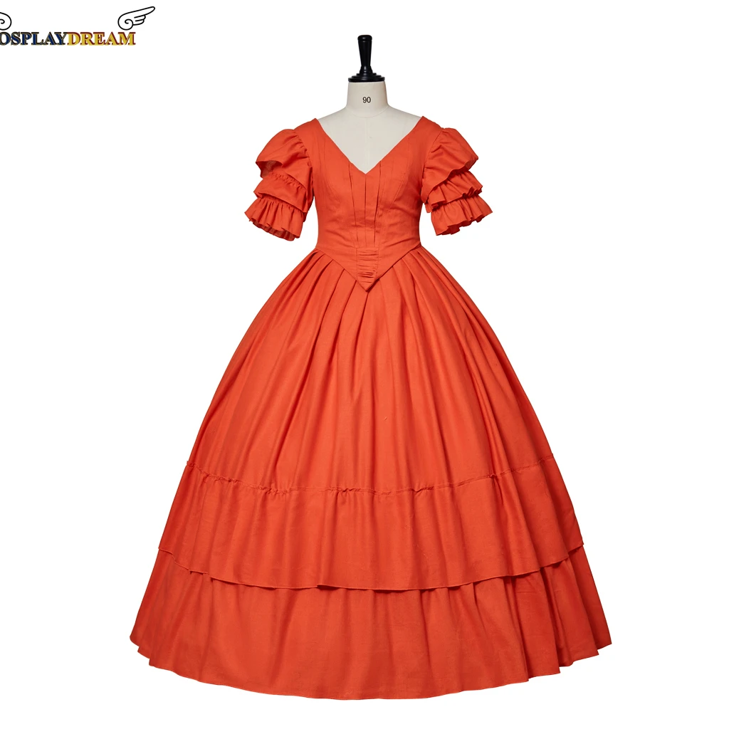 Srednjovjekovni Donje Victorian loptu haljina Građanski Rat Južna Ljepotica Haljine Renesanse Elegantan Narancasta Večernja Haljina Princeze
