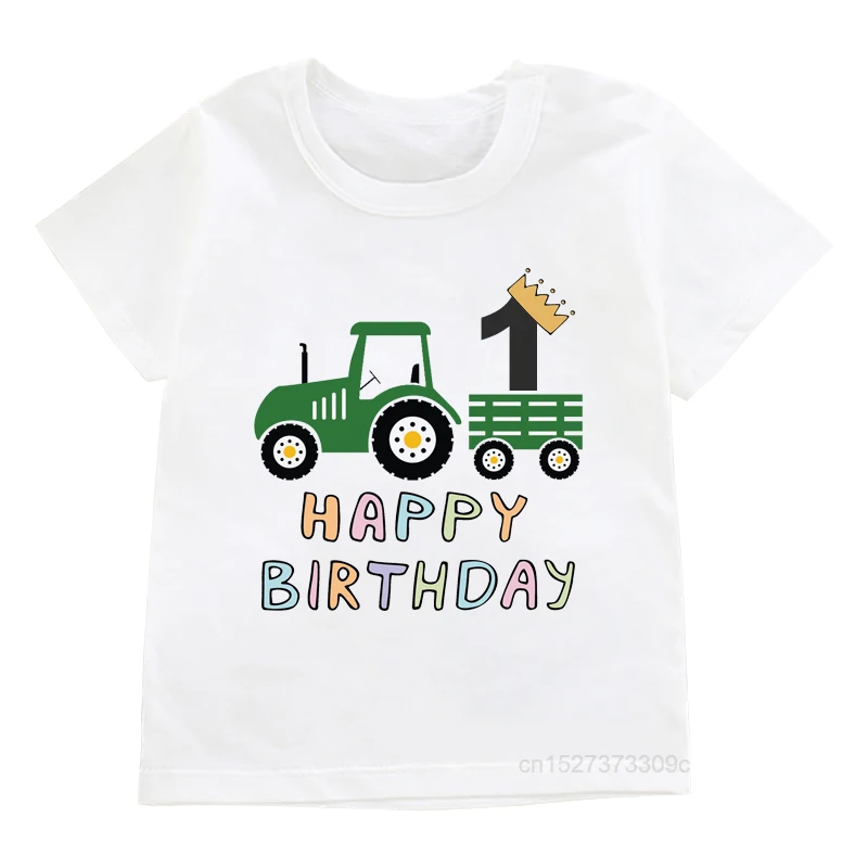 Majice Sretan rođendan za dječake, traktor s Krunom, Broj 1-9, Majice s po cijeloj površini, Majice Za Djecu, Bijela Soft Majica Za Djevojčice
