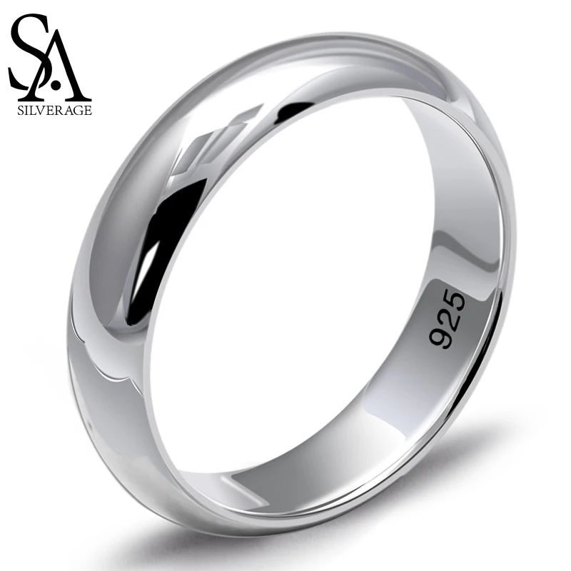 SA SILVERAGE S925 Srebro Glatka Jednostavna Par 5 g Srebro Prsten Klasični Trend za Muškarce i Žene Širina 0,45 cm Vjenčano Prstenje