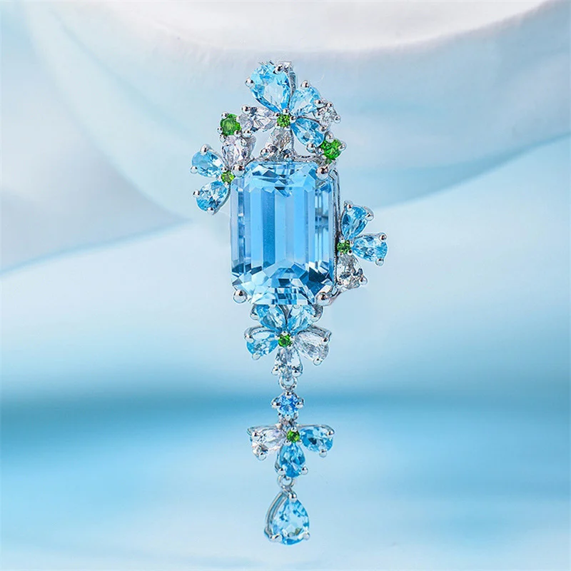 Luksuzni Ocean Plava Kamenje Cvijet Privjesak Ženski Color Crystal Ogrlice Za Žene Nakit Lijepa Lanac S925 Ključne Kosti Ogrlica