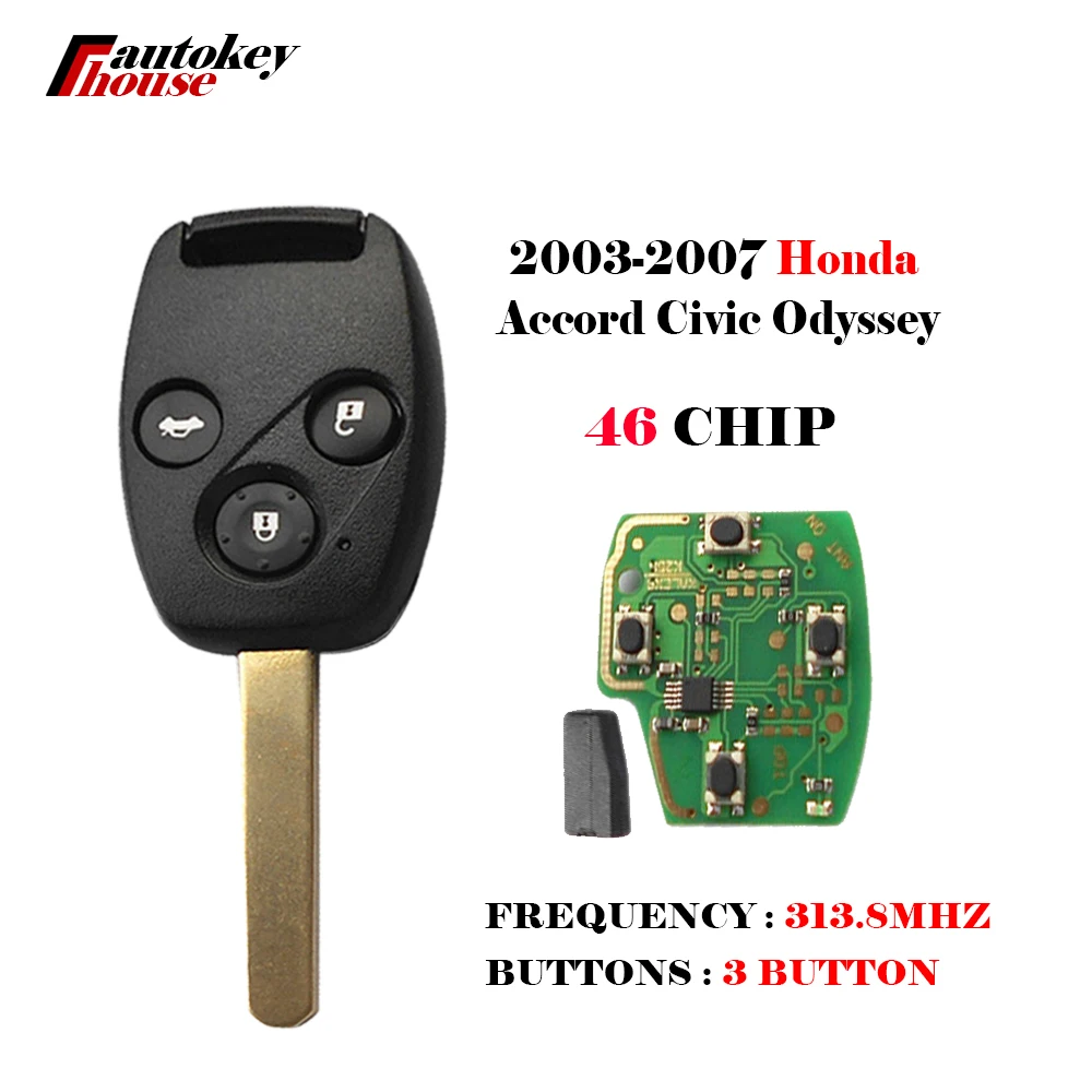 Honda Fit Accord i Civic Odyssey 2003-2007 Daljinski Ključ Čip Zaseban ID46 313,8 Mhz CN003029 Sekundarno tržište 3 Gumb auto ključeve sa logom