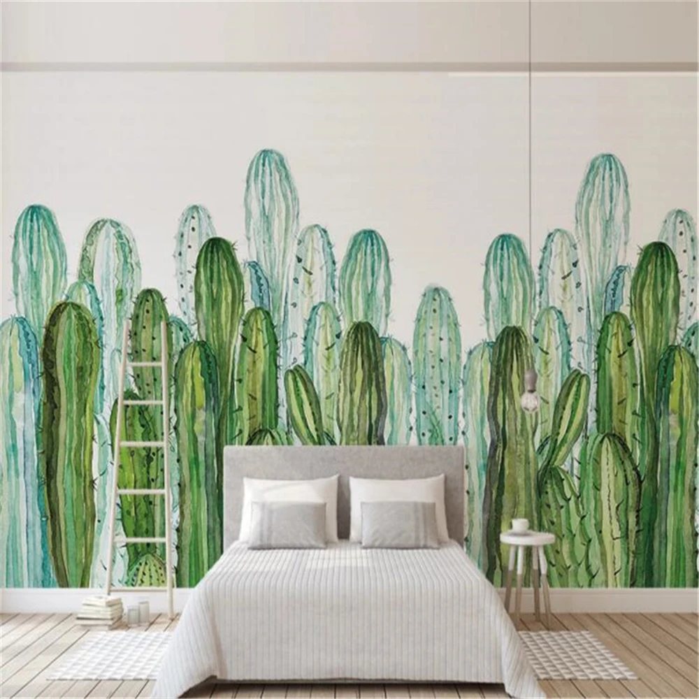Običaj Zidne Tapete Moderna Минималистичная Ručno Oslikana Biljke Kaktus Pozadina Zidno Slikarstvo