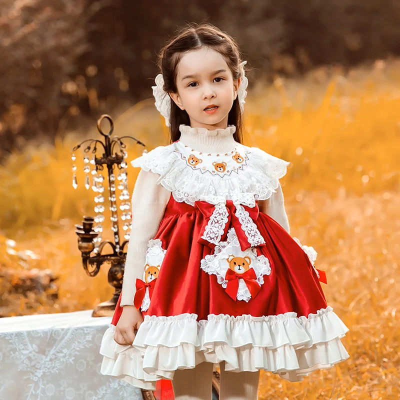 2022 Jesen-Zima, Nova Crvena suknja na бретелях u stilu Лолиты za djevojčice, dječje suknja Princeza s Vezom