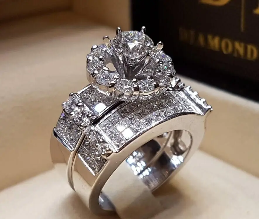 Luksuzni Crystal Ženski Veliki Kamen Prsten Skup Moda Kraljica Vjenčanja Vjenčani Prstenovi Za Žene Obećanje Ljubavi Zaručnički Prsten