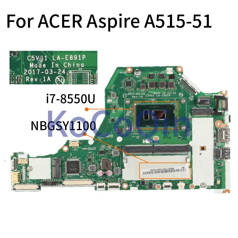 Za ACER Aspire A515 A515-51 I7-8550U Matična ploča laptopa NBGSY1100 C5V01 LA-E891P SR3LC Matična ploča laptopa DDR4