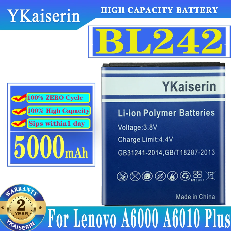 YKaiserinNew BL 242 Baterija BL242 Za Lenovo K3 K30-W K30-T A6000 A3860 A3580 A3900 A6010 A6010 Plus 5000 mah za Mobilni telefon
