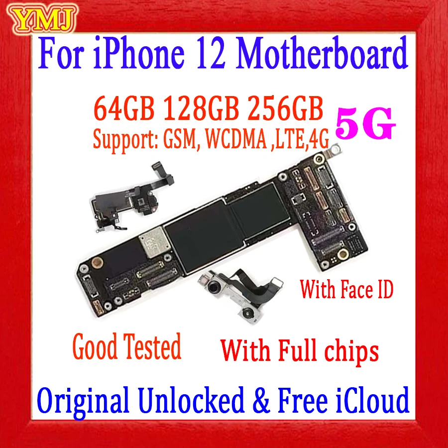 100% Originalni Podrška update Za iPhone 12 Matična ploča SA/BEZ Face ID Puna čipovi Dobro Testiranje je Besplatno Puzzle naknada icloud 64 GB, 128 GB